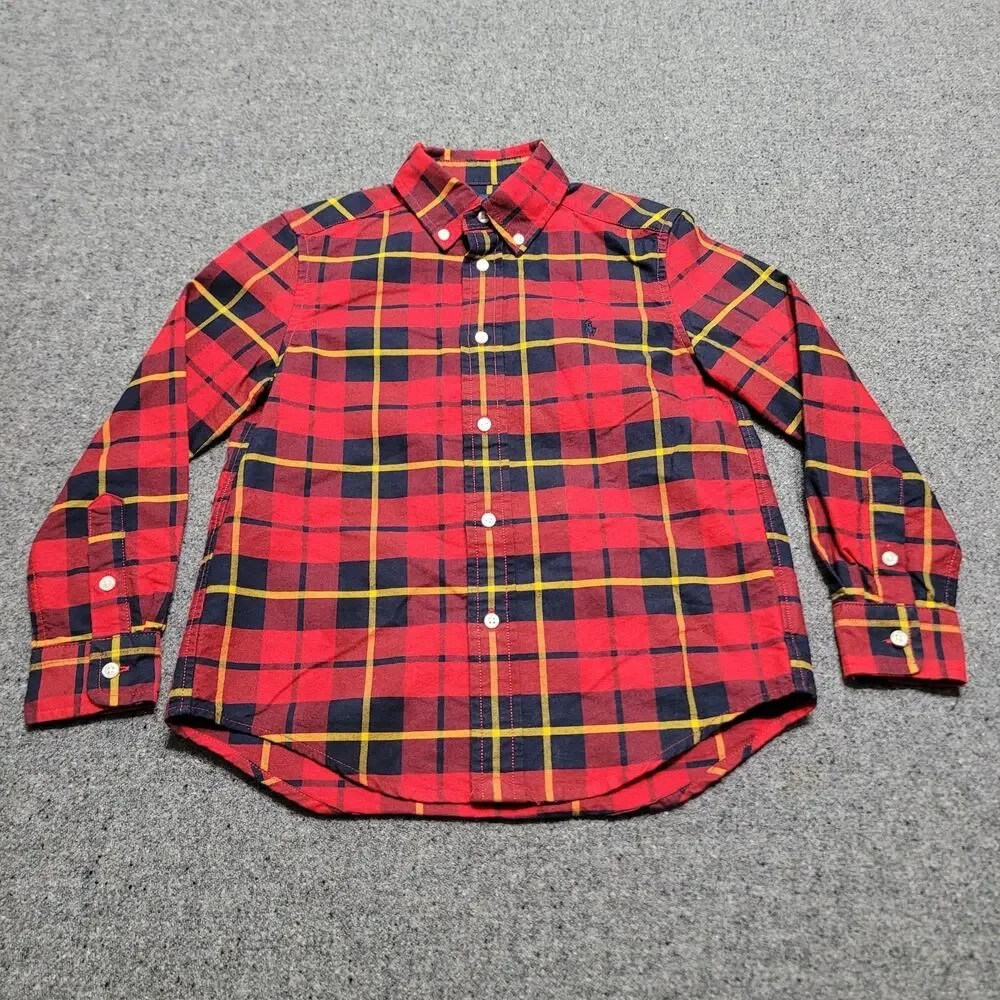 Ralph Lauren Shirt Boys 6 Red Plaid Button Down Youth Kids Preppy Cotton Pony